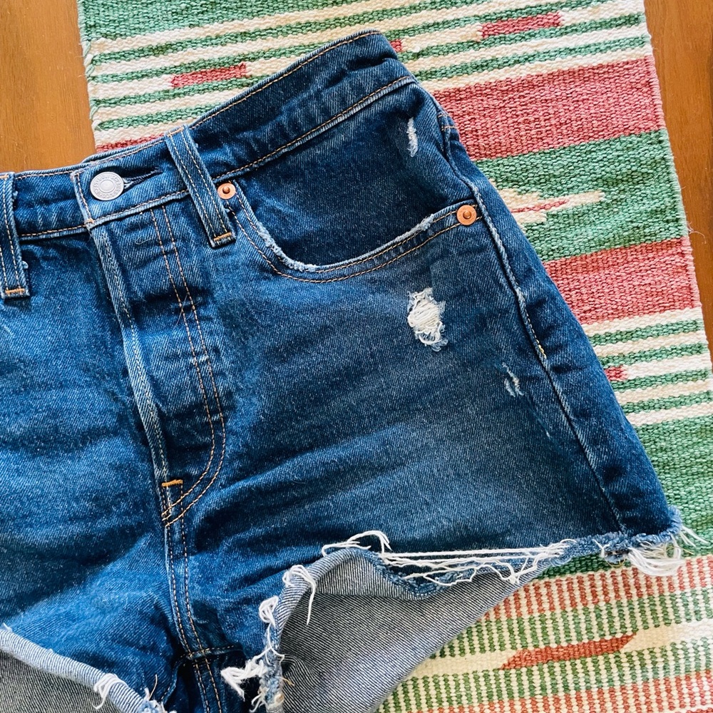 Levi's Dark Blue Distressed Denim Jean Shorts